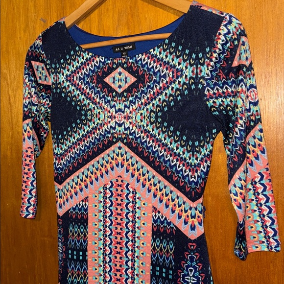 •AS U WISH•NWOT MULTI-COLORED BOHEMIAN 3/4 SLEEVE RUFFLE HEM DRESS SIZE XS - Picture 6 of 10